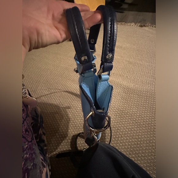 OrYANY Leather Shoulder Bag Crossbody 2 Handled Pebbled Baby Blue Taupe - Picture 5 of 14